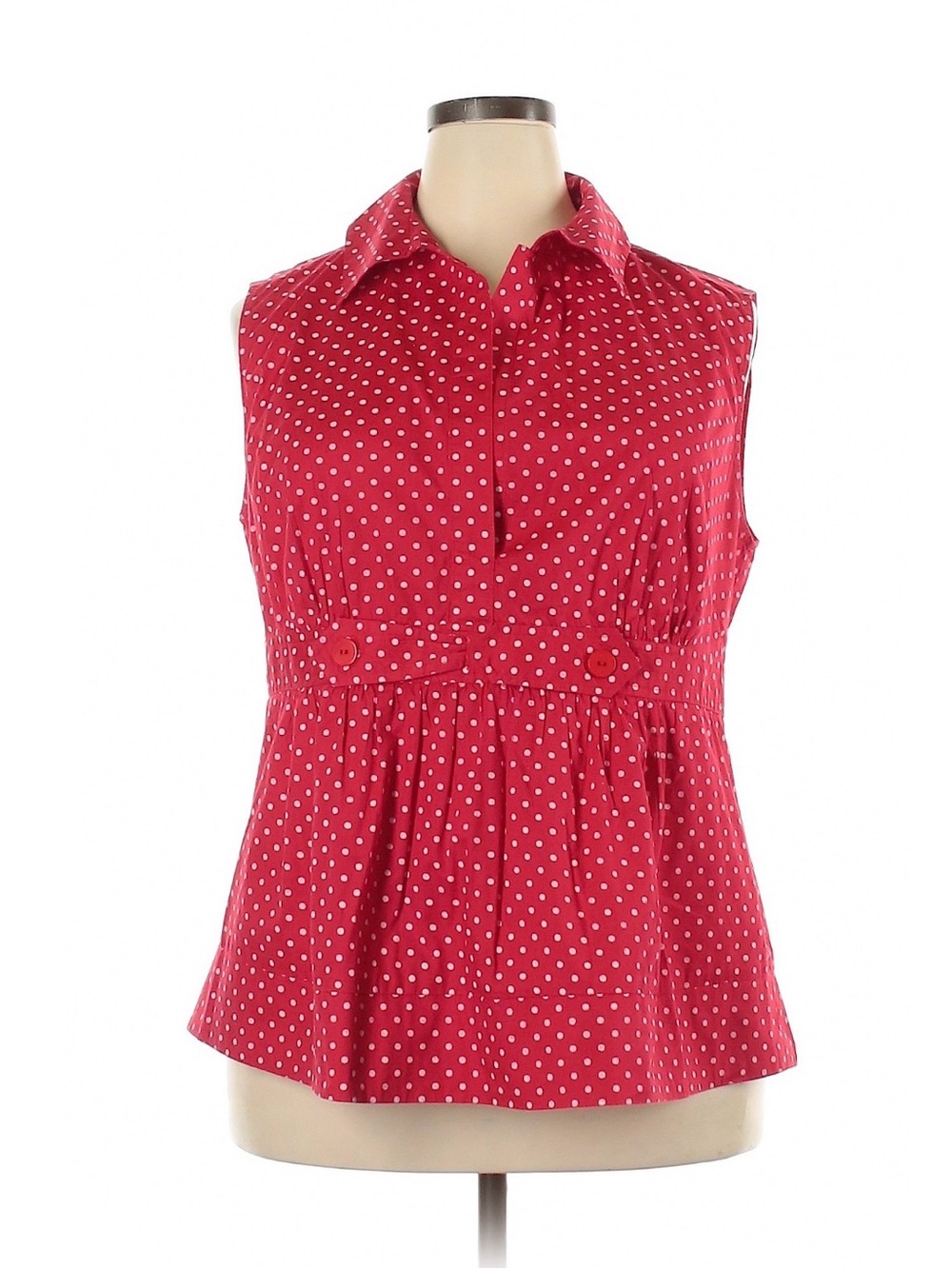 Cato Red Polka Dot Sleeveless Peplum Button-Front Top
